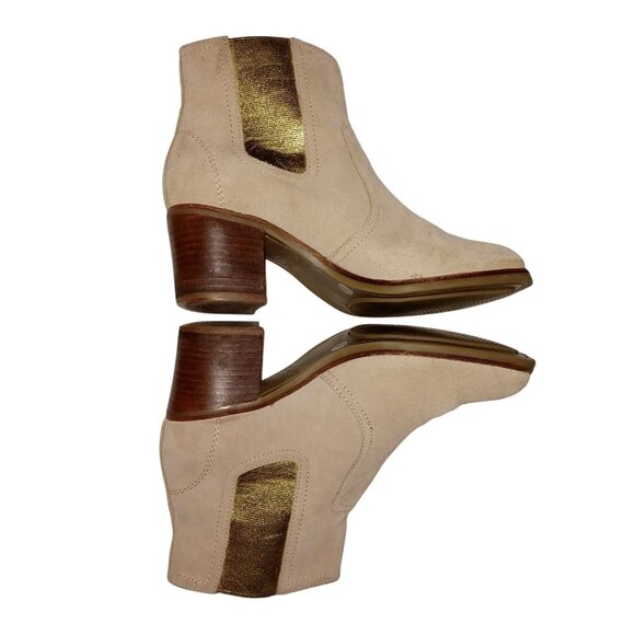 Sperry Top-Sider Beige/Gold Suede Ankle Booties Streetwear Block Heel Women 7.5 - Picture 6 of 13